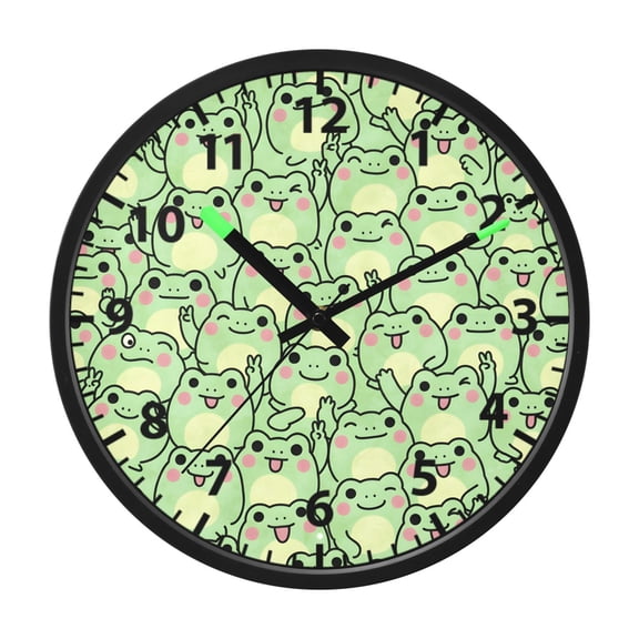 Cute Frog Cartoon Wall Clock 12 Inch Voice Activated Night Light Silent Non Ticking