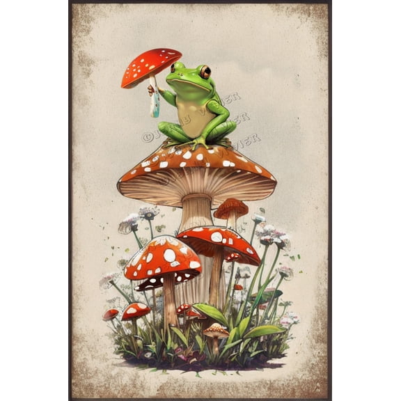 Cute Frog Decor Vintage Mushroom Metal Sign Rustic Farmhouse Decor Garden Sign Unique Home Decor Bathroom Kitchen Bedroom Decor Cottage Core Room Decor 12x16 Inch