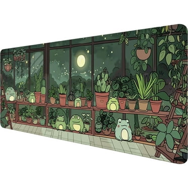 Cute Frog Desk Mat Gaming Mouse Pad Cartoon Kawaii Green Potted Mousepad XL Large Gaming Mouse Pad Laptop Keyboard Mat Desk Pad Office Home Decor for Women Girl 31.5"x11.8"