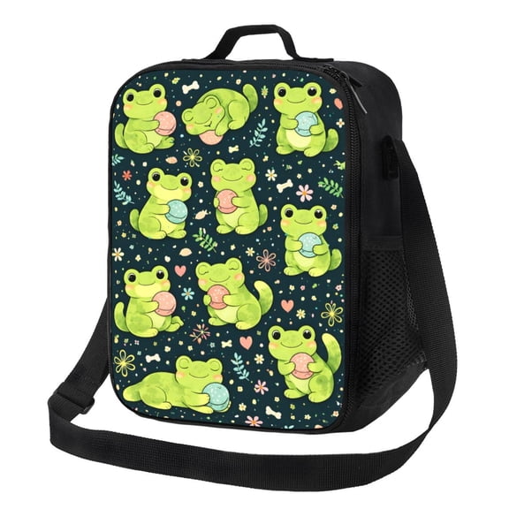 Cute Frog Easter Eggs Lunch Bag Insulated Thermal Box with Shoulder Strap & Handle for Work and Picnic