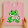 thumbnail image 1 of Cute Frog Embroidery Design, Green Frog Holding Daisies, Animal Applique Machine Embroidery File, Spring Nature Design, 1 of 5