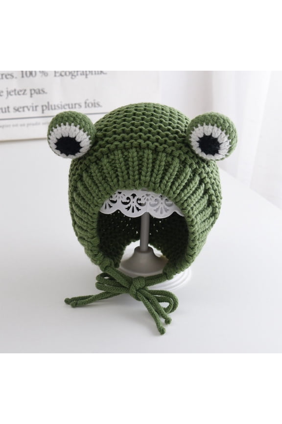 Cute Frog Eyes Elastic Knitted Beanie Hat, Warm Thickened Autumn Winter Skull Cap, Adjustable Solid Color Casual Headwear for Daily Outdoor Wear Holiday Gift Giving