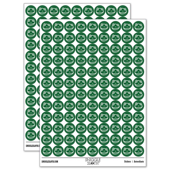 Cute Frog Face 200+ Round Stickers - Dark Green - Matte Finish - 0.50" Size