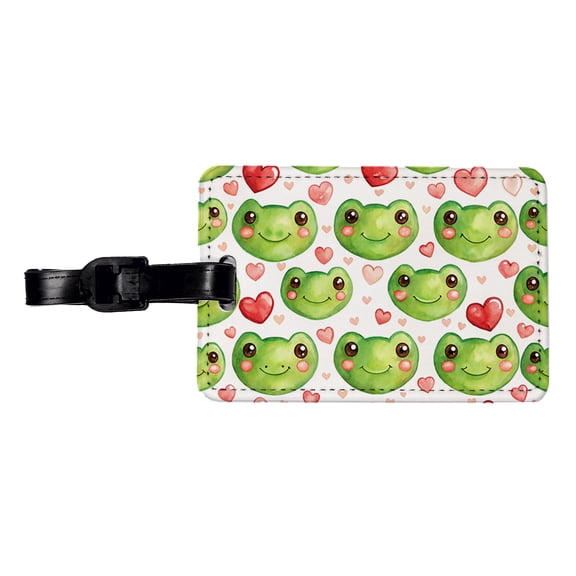 Cute Frog Faces Hearts Watercolor Faux Leather Travel Luggage Tag