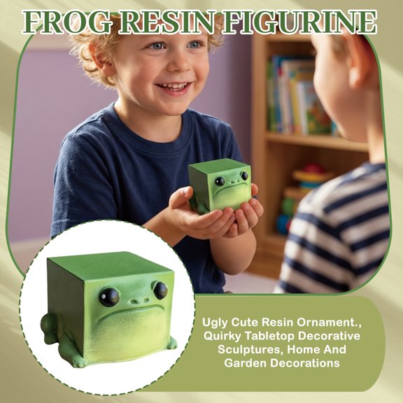 Cute Frog Figurine - Square Frog Resin Desk Decor for Home Office Shelf Aesthetic - Funny Mini Animal Statue Gifts for Frog Lovers Desktop Accessories