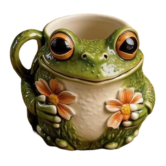 Cute Frog Flower Mug, 3D Ceramic Frogs Mugs, Adorable Frog Ceramic Mug Holding C Flowers Tiny For Frogs Coffee Lovers, Funny