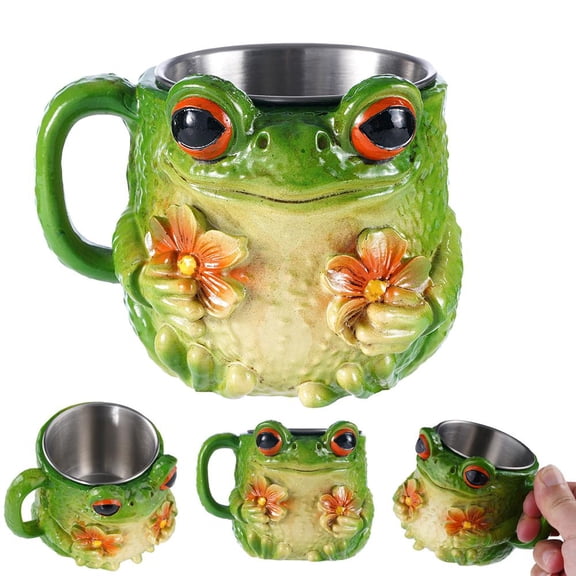Cute Frog Flower Mug, 3D Effect Ceramic Frogs Mugs, Adorable Frog Ceramic Mug Holding Tiny Flowers for Frogs Lovers, Home Kitchen Drinkware