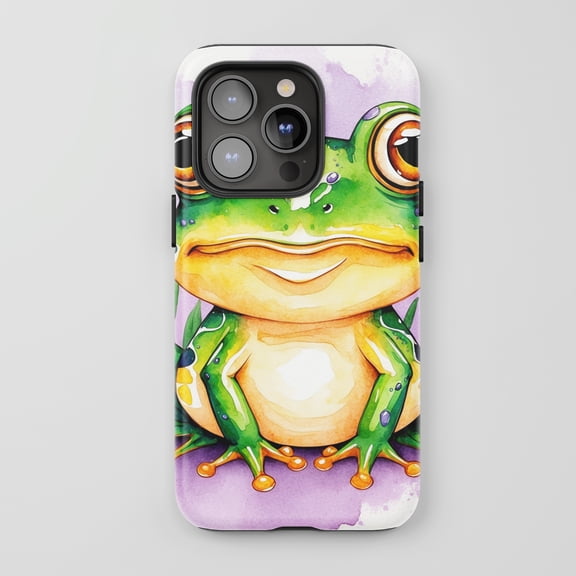 Cute Frog For All iPhone Series Protective Phone Case Watercolor Design Green Purple