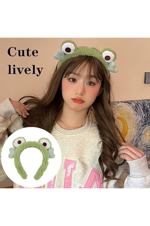 Cute Frog Headbands for Woman Comfortable Fluffy Plush Hair Bands Bear Ear Cartoon Animal Headbands