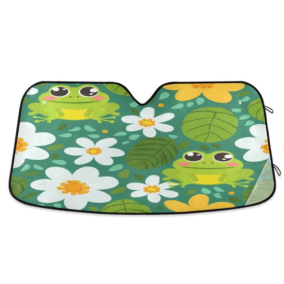 Cute Frog Leaf Flower Car Windshield Sun Shade Foldable Car Front Window Visor Heat and UV Protection 55x27.6