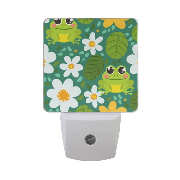 Cute Frog Leaf Flower Night Light 2 Pack LED Nightlight Plug into Wall Dusk to Dawn Sensor Soft White