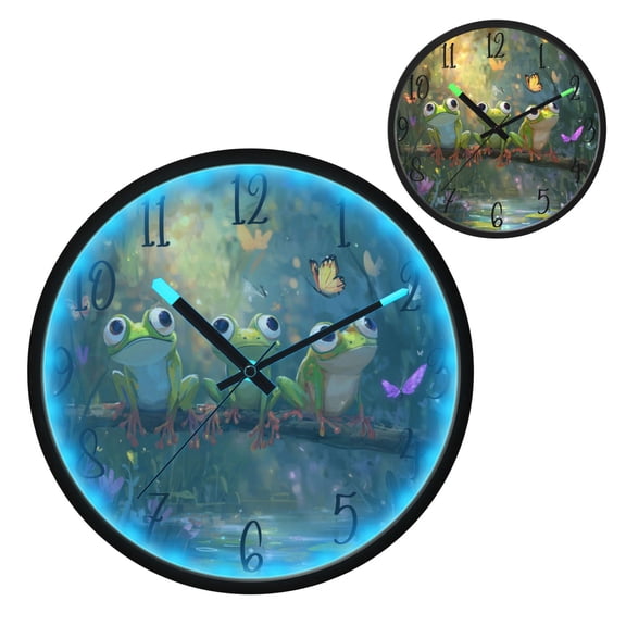 Cute Frog Luminous Wall Clock with Sound-Activated LED 12-Inch Silent Acrylic Timepiece for Bedroom Livingroom or Office