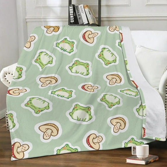 Cute Frog Mushroom Blanket Super Soft Cozy Fuzzy Plush Flannel Throw Blanket for Adults Teens Kids Throw Blankets for Couch Bed Sofa Frog Living Room Decor Blankets Gifts for All Season 50x60 Inch