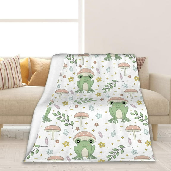 Cute Frog Mushroom Diamond Throw Blanket Soft Warm Cozy Lightweight Flannel Blanket for Bedding Sofa Travel 50"X60"