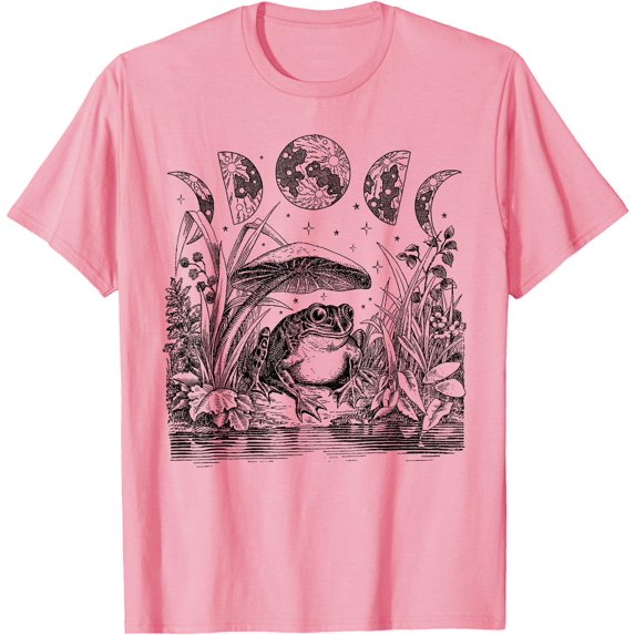 Cute Frog Mushroom Moon Vintage Cottagecore Aesthetic Unisex T-Shirt for Men Women Kids