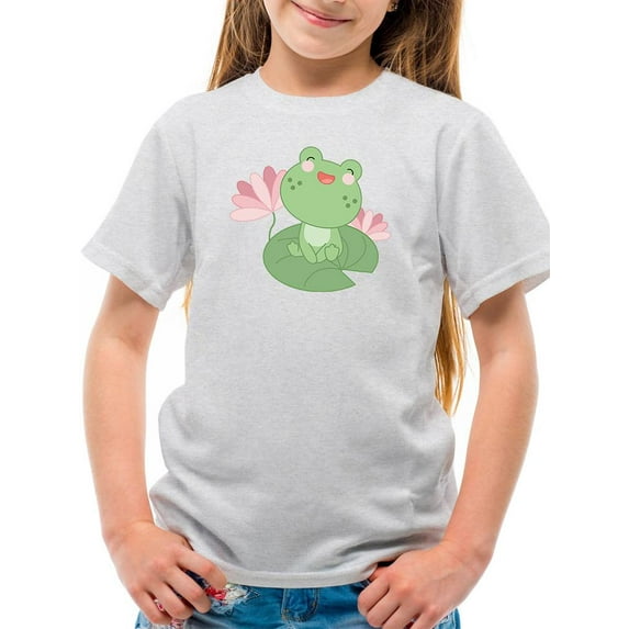 Cute Frog On A Water Lily Leaf T-Shirt Juniors -Image by Shutterstock, Medium