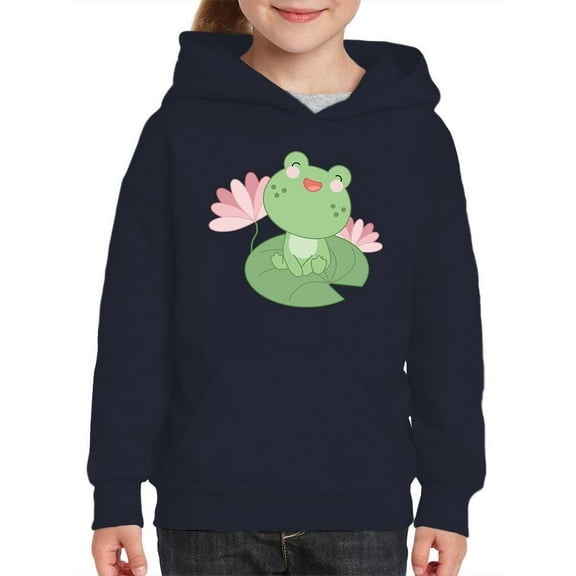Cute Frog On Water Lily Hoodie Juniors -Image by Shutterstock,  Medium
