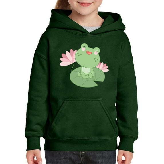 Cute Frog On Water Lily Hoodie Juniors -Image by Shutterstock, x-Large