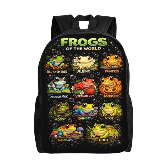Cute Frog Pattern Backpack Large Capacity Laptop Bag for Men and Women