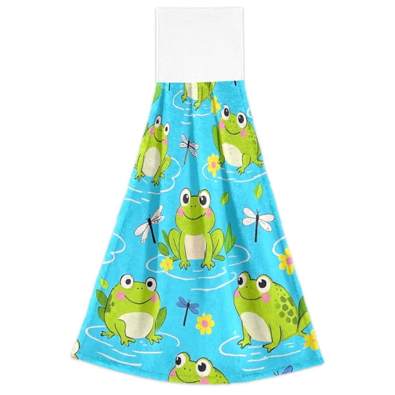 Cute Frog Pattern Hand Towels 2 Pack Quick Dry Velvet Soft with Velcro Kitchen Bath 14x18in