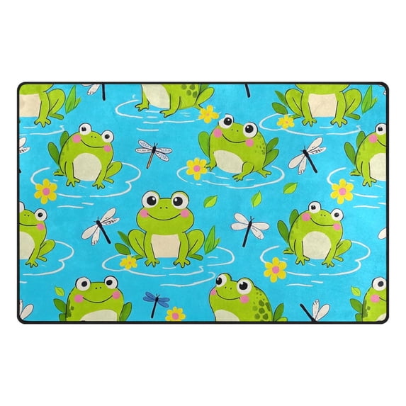 Cute Frog Pattern Memory Foam Area Rug 60"x39" Non Slip, Absorbent, Fade Proof for Living Room, Bedroom, Office