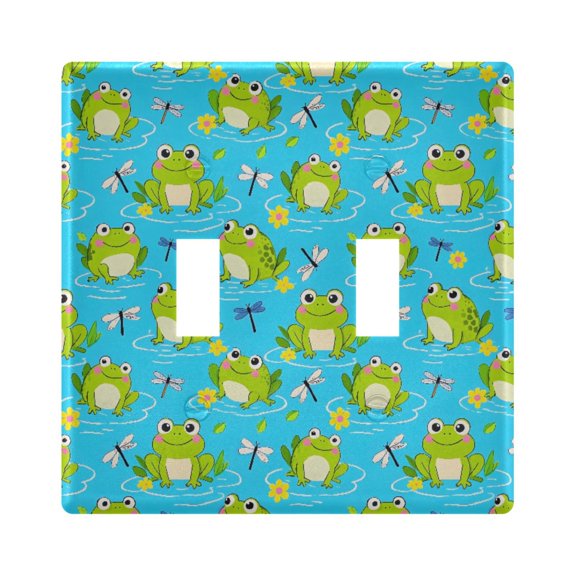 Cute Frog Pattern Toggle Switch Wall Plate 2-Gang Unbreakable Durable PC Flush Fit Round Edge 4.48x4.56in