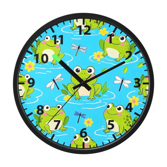 Cute Frog Pattern Wall Clock 12 Inch Voice Activated Night Light Silent Non Ticking