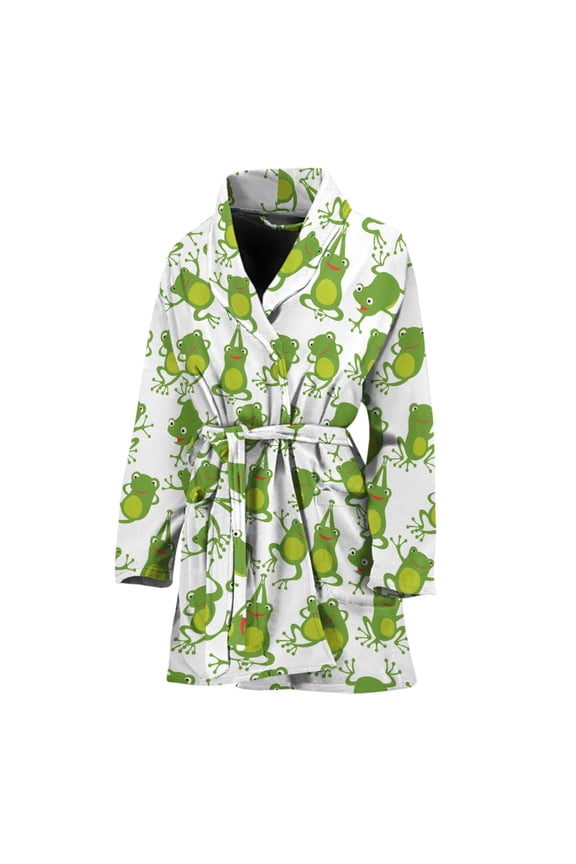 Cute Frog Pattern Women Bathrobe One Size Univeral Fits Fashion Lightweight Plush Fleece Long Robe For Women