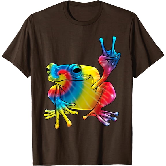 Cute Frog Peace Sign Amphibian Animal Lover Unisex T-Shirt for Men Women Kids,Dark Chocolate Color,Size XL