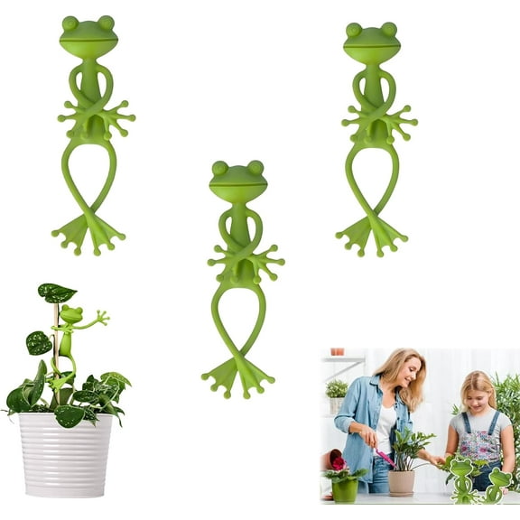 Cute Frog Plant Stand,Green Plant Support Clip For Climbing Flowers, Cute Animal Frog Statue Plant Clip For Indoor/Outdoor Decoration (3PCS)