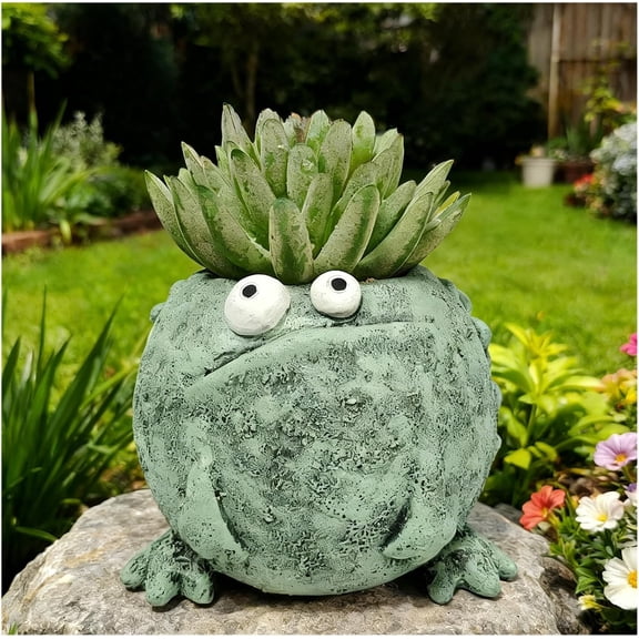 Cute Frog Planter Unique 5 Inch Plant Pots with Drainage Hole | Funny Small Flower Pots for Indoor Outdoor, Resin Succulent Pots Garden Decor for Desk Home Office, Gift for Plant Lovers