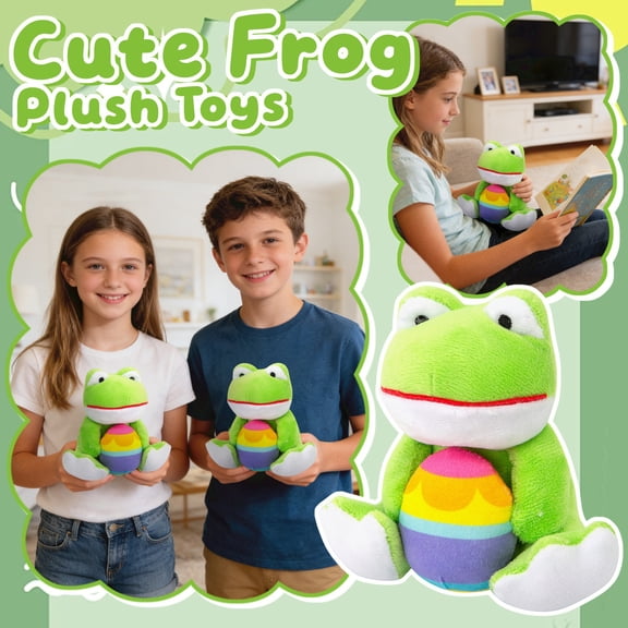 Kiewfjdk Cute Frog Plush Toys - Cuddly Easter Egg Frog Stuffed Animals 9.8 Inch, Cozy Green Plush Pillow, Playful Plushies for Girls Boys Kids, Whimsical Room Decor for Kid Bedrooms & Play Areas
