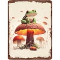 thumbnail image 1 of Cute Frog Poster - Aluminum - Gifts for Frog Lovers Vintage Tin Sign Funny Frog Mushroom Wall Decor, Rustic Sign for Bedroom Living Room Cafes Bar Gifts Christmas 12x16 Inches, 1 of 7