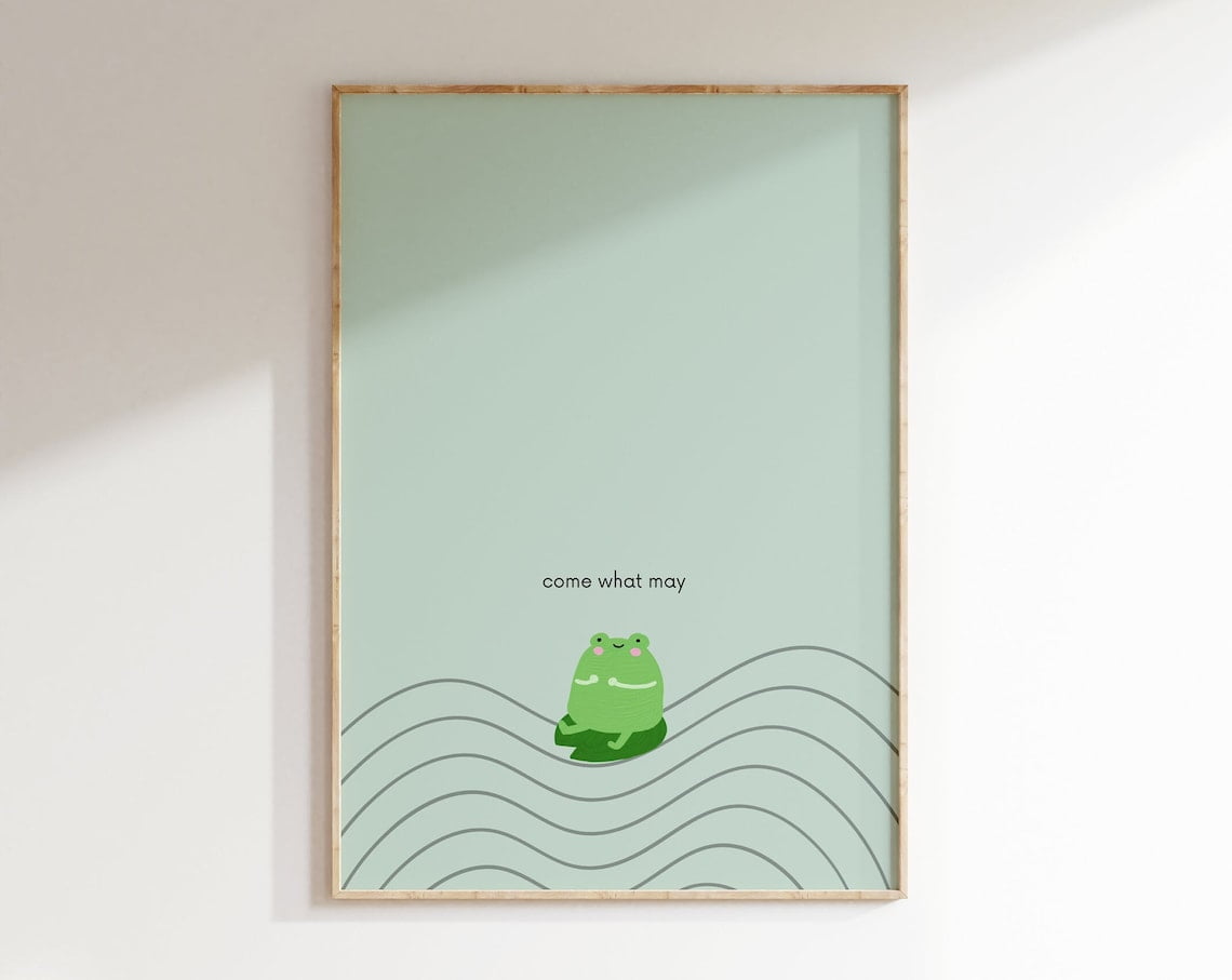 Cute Frog With Pink Flower Canvas Wall Art - 20x30 Inch Framed-Style Print, Kid's Room Decor, Bathroom Pictures, Bedroom Gift, Waterproof Canvas