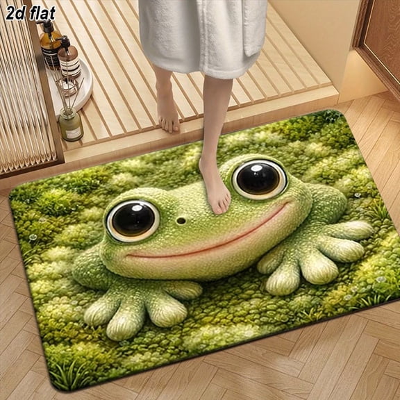 Cute Frog Print Flannel Bath Mat Non Slip Washable Rug Home Decor