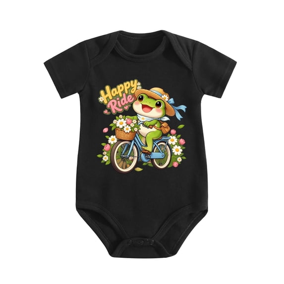 Cute Frog Riding Bike Flowers Baby Bodysuit, 100% Cotton Short Sleeve ...