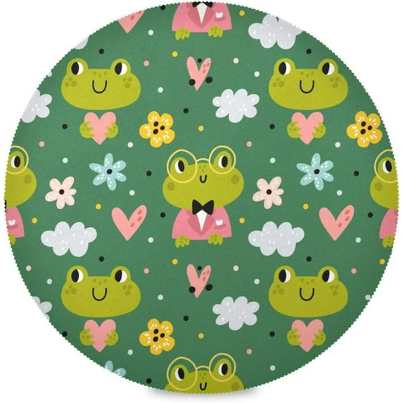 Cute Frog Round Placemats Washable Placemats Non-Slip Heat-Resistant Table Place Mats for Dining Kitchen Holiday Party Table Decoration 15.4"-6PCS Table Mat