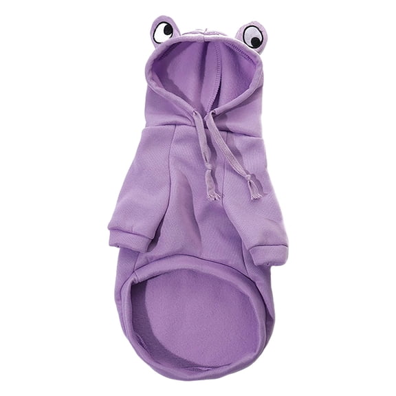 Cute Frog Shaped Dog Hoodie Warm Fleece Pet Sweatshirt Autumn Winter Pet Clothes For Small Dogs Cats,Purple-M