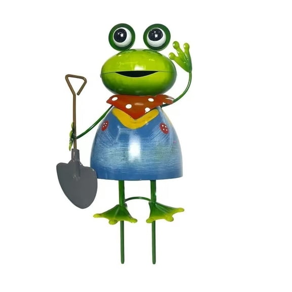 Cute Frog-Shaped Garden Stakes With Flowers And Shovel, Decorative Metal Sculpture With Weather-Resistant Paints And Handcrafted Body For Garden, Yard, Patio, Pond/Fountain, And