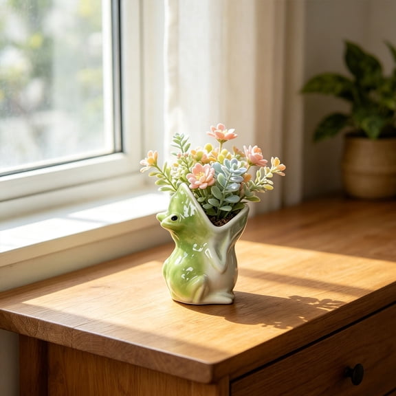 Cute Frog Shaped Succulent Planter Pot, Cute Animal Shaped Ceramic Flower Pot, Small Ceramic Cactus Flower Container, Funny Animal Shaped Indoor Air Plants Holder