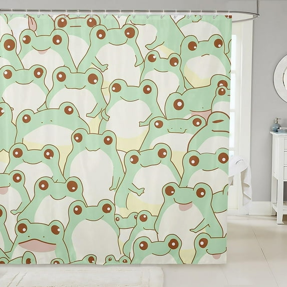 Cute Frog Shower Curtain Green Frog Bathroom Shower Curtain Set for Kids Adult Kawaii Animals Bath Curtain Cartoon Waterproof Curtains Room Decor 72 x 72 Inch