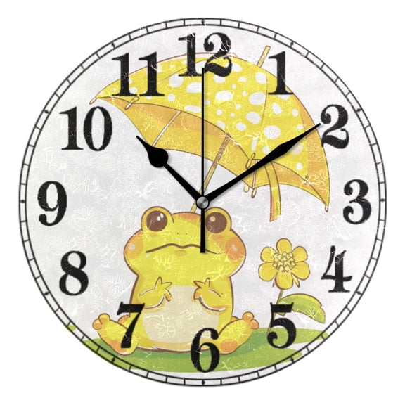 Cute Frog Silent Wall Clock 10" Non-Ticking Battery Clock