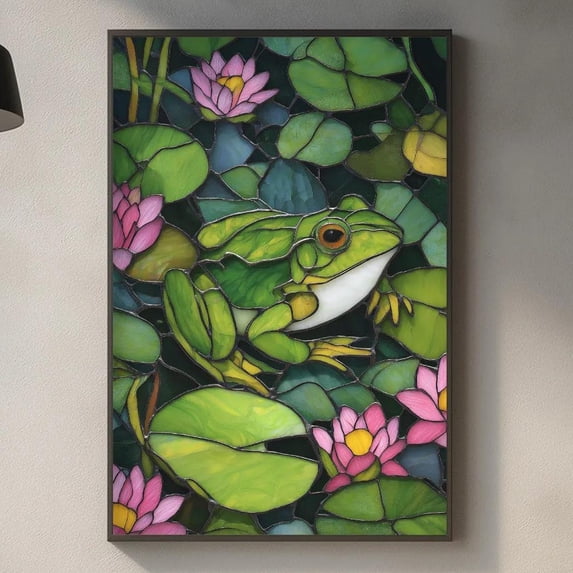Cute Frog Stained Glass Whimsical Lily Pad Cottagecore Animal Nature ...