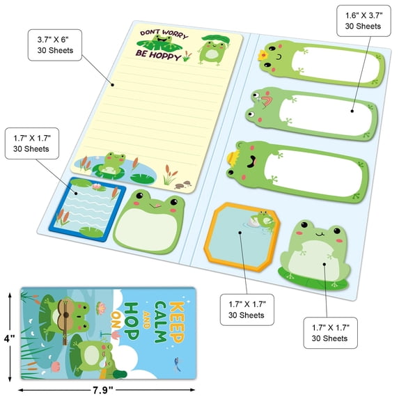 Note Talking Sheet Cute Frog Sticky Notes Set 240 Sheets 3.8 x 6 Inches Large Pad 4 Small ...