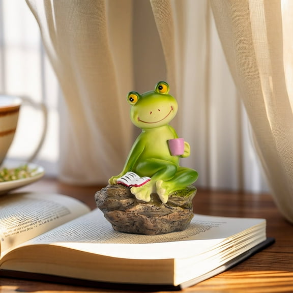 Cute Frog Tea Break Resin Decoration -Anthropomorphic Adorable Desktop Ornament, A Creative Gift for Rooms, Home Offices, Desktops & Gardens