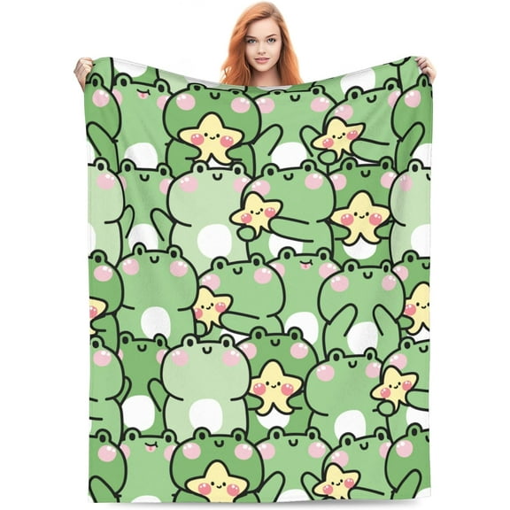Cute Frog Throw Blanket, Frog Flannel Blanket Home Decor Perfect for Bed and Sofa Blankets for All Season Microfiber Durable Couch Blankets (50x40inch)