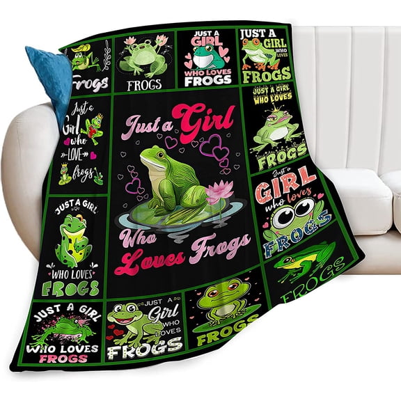 Cute Frog Throw Blanket Just A Girl Who Loves Frogs Ultra Soft Cozy Plush Cartoon Frog Gifts for Kids Frog Lovers Warm Fuzzy Lightweight Fleece Blanket for Couch Bed Chair Decor 40''X50''