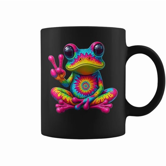 Cute Frog TieDye Frog Peace Sign Hippie Coffee Mugs