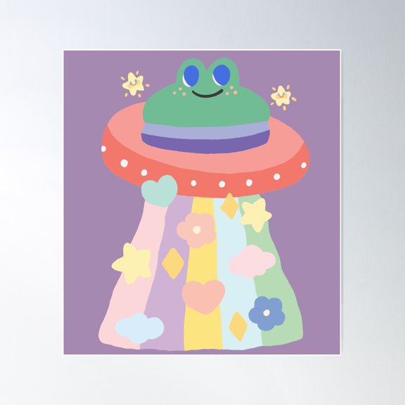 Cute Frog Ufo Poster Wall Art, Modern Wall Decor For Living Room Bedroom, 24x24 UNFRAMED