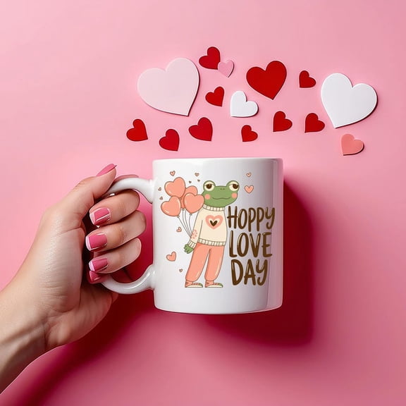 Cute Frog VaL1entine Coffee Mug, Hoppove Day Mug, Romantic Gift for Her or Him, KawaI1I Couple Love Mug
